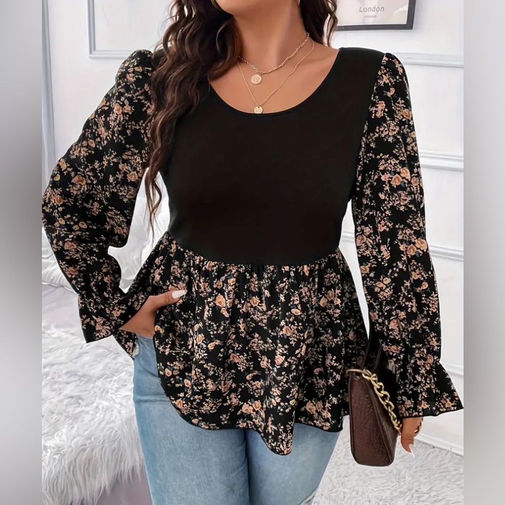 Boho dusty floral peplum top